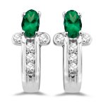 0.20 Cts Diamond & 0.32 Cts Emerald Earrings in 14K White Gold