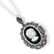 Sterling Silver Marcasite Onyx MOP Cameo Necklace - With 18" Chain - Made in Italy
