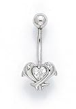 14KW BELLY RING 2 DOLPHINS W/CZ- ES-1318