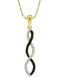 14k Yellow Gold Black Colored & Natural White Diamond Woven Journey of Love Fashion Pendant with 18" Chain Womens Ladies - .12 (1/10) Ct.t.w.