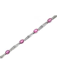 14k Gold Oval Pink Sapphire Round Diamond Bracelet (5.3 cts t.w.)