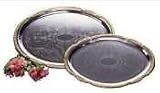 Carlisle 608913 18 x 13 Oval Chrome Tray with Gold Border (06-0462) Category: Serving Platters and Trays