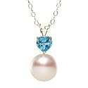 14k Pearl and Genuine Topaz Pendant With Chain