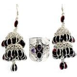 Earrings and Ring Set Silver Garnet Gemstone Jewelry