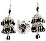 Earrings and Ring Set Silver Garnet Gemstone Jewelry