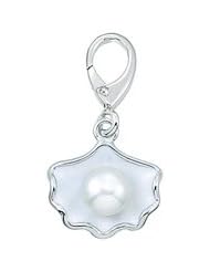 Genuine Zable (TM) Product. 925 Sterling Silver Pearl and Enamel Oyster Clip-on Bead Charm. 100% Satisfaction Guaranteed.