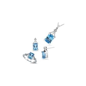 0.03 Ct Diamonds and 6.57 Cts Swiss Blue Topaz Set in 14K White Gold by