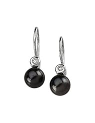 Ann Harrington Jewelry 14k White Gold 7 mm Cultured Black Pearl And .06 Ct Tw Diamond Earrings