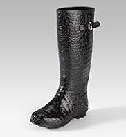 Crocodile Skin Design Knee High Buckle Boots