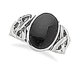 Sterling Silver Oval Black Onyx with Cut-Out Side Ring