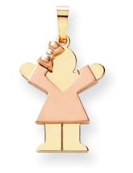 Genuine IceCarats Designer Jewelry Gift 14K Two-Tone Small Girl W/ Bow On Left Engravable Charm