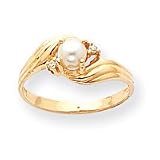 14k .03ct Diamond and Cultured Pearl Birthstone Ring