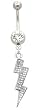 Belly Ring - Dangling Lightning Bolt with Clear Crystals - Stainless Steel