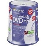 DVD+R Recordable Discs, Ink Jet Print, 4.7 GB, Silver, 100/Pack MEM32025623