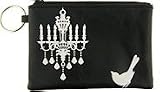 Lavishy Bird And Chandelier Embossed Black Vegan Coin Purse with Key-chain