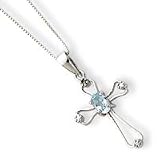 Sterling Silver Blue Topaz Cross Necklace - 18 Inch