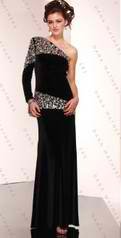 Black Velvet One Shoulder Gown
