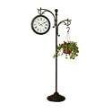 Durocraft 2 Sided Pedestal Weather Station/Clock With Plant Holder, Rust