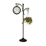 Durocraft 2 Sided Pedestal Weather Station/Clock With Plant Holder, Rust