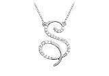 Cubic Zirconia Letter S Script Initial Pendant : .925 Sterling Silver - 0.10 CT TGW