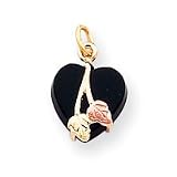 10k Black Hills Gold Onyx Heart Leaves at Bottom Pendant