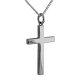 Croix solide et plate en argent fin 925/1000 avec chaîne gourmette brillante