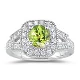 0.54 Ct Diamond and 1.22 Cts Peridot Ring in 18K White Gold