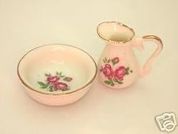 Dollhouse Miniature Pitcher & Porcelain Washbasin Roses design.