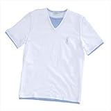 YSL V neck Layer Tee White/Sky Large
