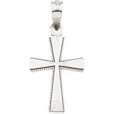 Childrens 14k White Gold Beaded Edge Latin Cross Necklace, 15
