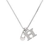 2-Sided Clear Frosted Baby Safety Pin H Initial Charm Necklace