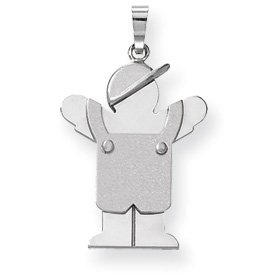14k White Gold Medium Boy with Hat on Left Engraveable Charm - JewelryWeb