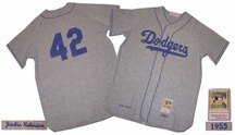 Jackie Robinson 1955 Brooklyn Dodgers #42 Authentic Road Throwback Mitchell and Ness MLB Baseball Jersey (Gray)