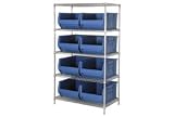 42 X 24 X 74 Chrome Wire Shelving With 8 24D Bins Blue