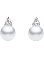 PremiumPearl 7-9mm AAA Japanese Akoya Cultured Pearl Earrings 14k Gold & Diamonds