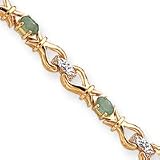 14k Fancy-Link Diamond Emerald Bracelet - 7.25 Inch - Box Clasp