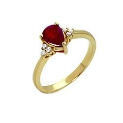 14k Yellow Gold Prong Set Pear Ruby & Diamond Ring