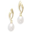 14k Yellow Gold Overlap Design Post Earrings with 7-7.5mm Cultured Freshwater Rice Pearl Drop