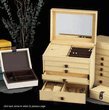 Genuine Light Tan Leather 5 Level Jewelry Chest Box Case