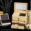 Genuine Light Tan Leather 5 Level Jewelry Chest Box Case