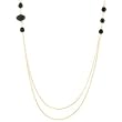 14k Gold 36" Double Strand Chain Necklace with Faceted Black Beads in Goldtone