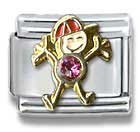 Clearly Charming October Gold Pink Tourmaline Czech Crystal Little Boy Birthstone Little Boy Italian Charm Bracelet Link