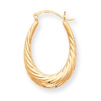 14k Polished Twisted Oval Hollow Hoop Earrings