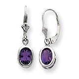 Sterling Silver 6x4mm Oval Amethyst Leverback Earrings