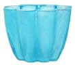 Colorful Art Glass Aqua Blue Flower Shaped Candle Votive 4 3/4"D, 3 1/2"H Set of Two