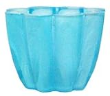 Colorful Art Glass Aqua Blue Flower Shaped Candle Votive 4 3/4"D, 3 1/2"H Set of Two