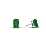14K White Gold Genuine Emerald-cut Emerald Stud Earrings