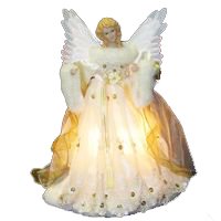 14" Lighted Gold Fiber Optic Animated Porcelain Angel Christmas Tree Topper
