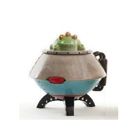 UFO SPACE ALIEN Robot Cookie Jar LED LIGHTS Spaceship, 12 inches by