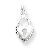Genuine IceCarats Designer Jewelry Gift Sterling Silver Diamond-Cut Heart Lock Charm